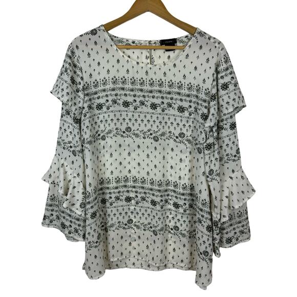 Cocomo Tops - Cocomo Womens Tiered Sleeve Floral Blouse in Cream and Green Sz XL | Lightweight